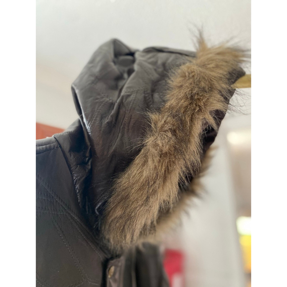 Stag Hill Haband Leather Coat Hooded Faux Fur Trim Brown 2XL Winter Boho Scandi - Picture 7 of 11
